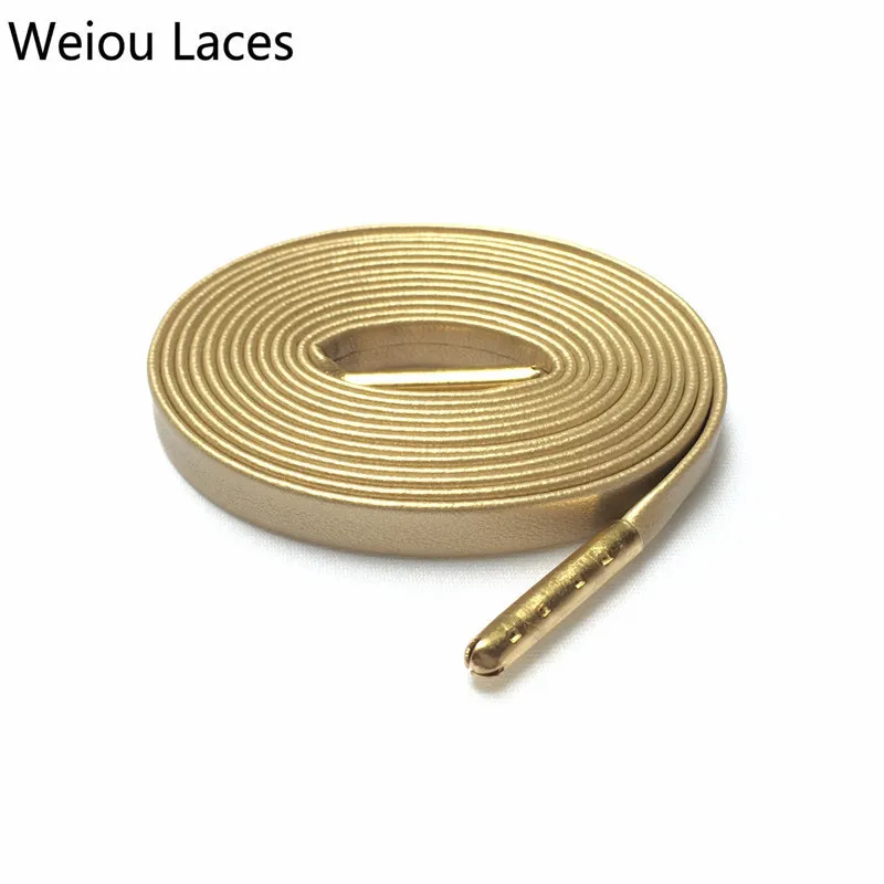 1214 Gold gold tips Официальные Weiou Натуральная овечья кожа плоские кожаные шнурки черные/белые/красные/Золотые Роскошные козьей кожи кожаные шнурки для обуви для кроссовок - Цвет: 1214 Gold gold tips