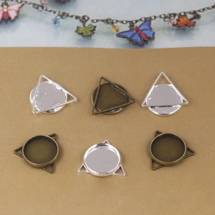 

10pc 12mm Silver Plated Pendant Settings Cabochon Cameo Triangle Base Tray Bezel Blank Fit 12mm Cabochons DIY Jewelry Findings