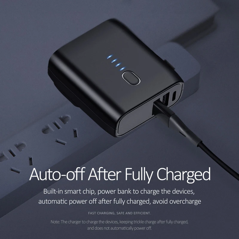 EU/US Foldable Plug 2 in 1 USB Charger Power Bank 5000mah Auto Power Off Fast Charging Powerbank Dual USB External Battery