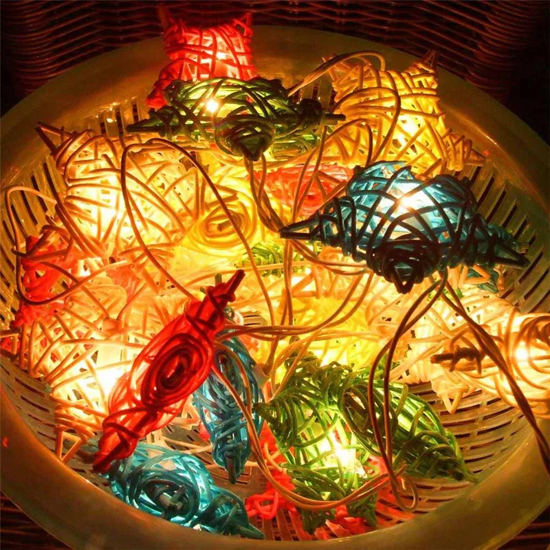 2 м 20 светодиодов Красочный ротанга звезды свет шнура теплый белый Фея лампы для