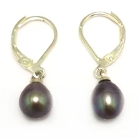 wholesale 7 8mm dark gray natural rainrdrop freshwater cultured pearl silver leverback earring