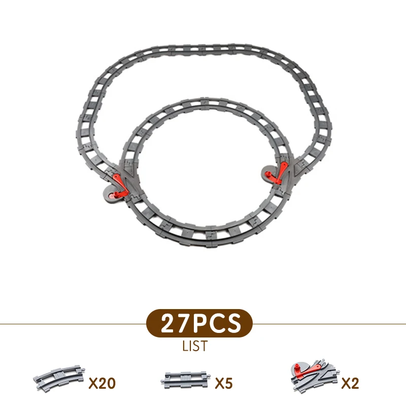 27PCS Powiily поезд мост строительные блоки DIY сборка креативный развивающий поезд треки детские игрушки Совместимые Duplo кирпичи набор - Цвет: 27PCS