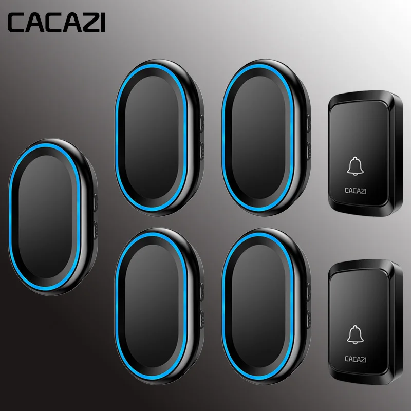 black CACAZI дома беспроводной умный дверные звонки светодиодный ночник 300 м удаленного водонепроницаемый звонок 58 куранты США ЕС Plug 2 кнопки приемник - Цвет: black