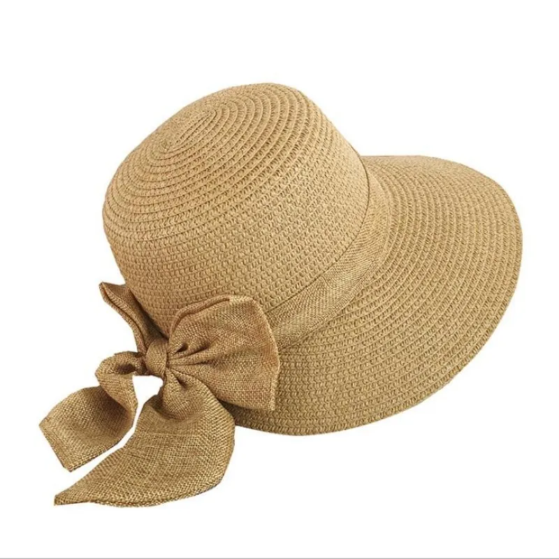 2018 Women's Sun Hat Big Bow Wide Brim Floppy Summer Hats For Women Beach Panama Straw Bucket Hat Sun Protection Visor Femme Cap