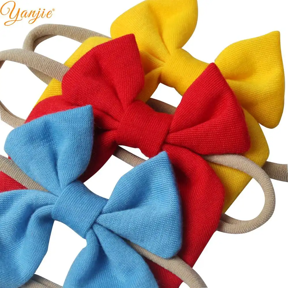 3pcs/set 3'' Cotton Bow With Khaki Nylon Headbands For Girls Solid Hair Bows Thin Elastic Nylon Headband Hair Accessories