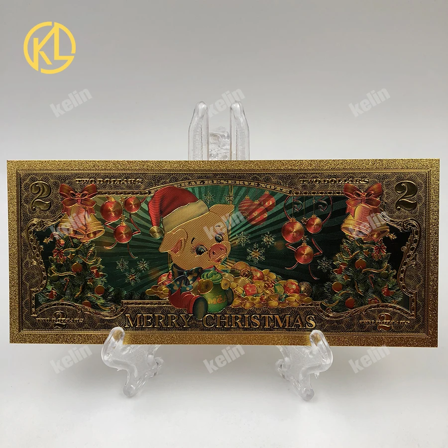 Золотая фольга деда мороза цветные банкноты 2 долл. США Банкнота с сертификатом