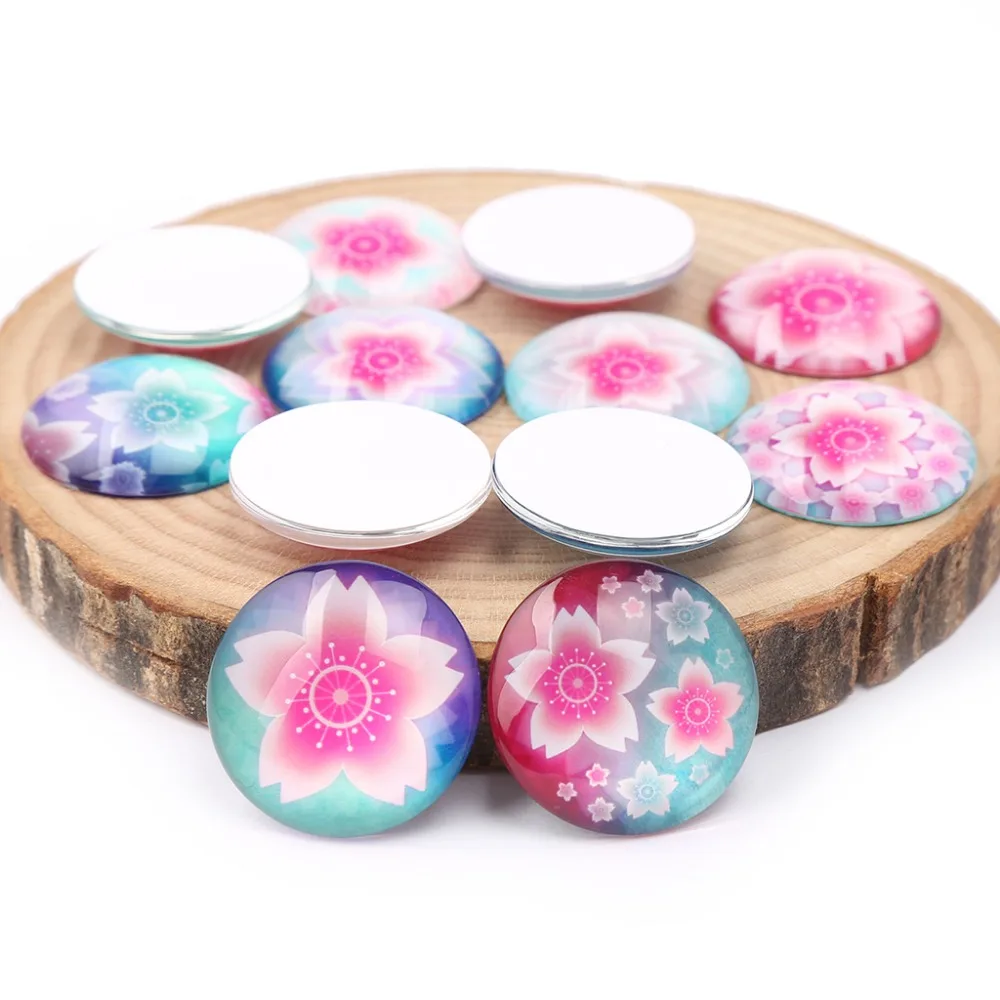 SHUKAKI 50 шт. стеклянные кабошоны с разными рисунками, диаметром 12 мм и 16 мм, для создания украшений.