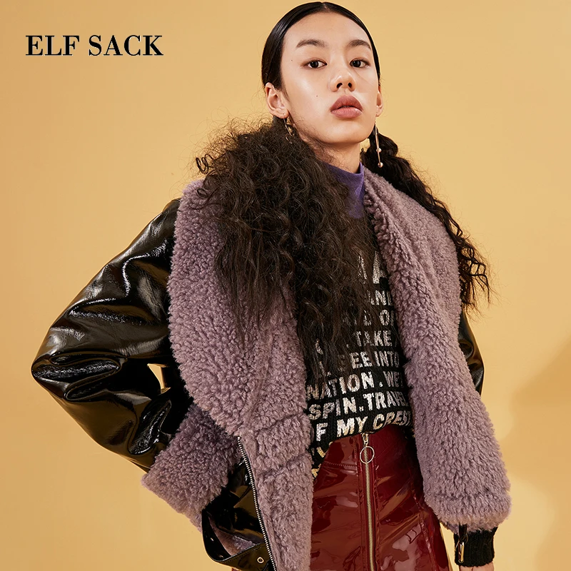 Куртка ELFSACK из искусственной кожи с отложным воротником 2019|Куртки искусственного