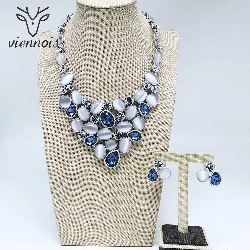 Viennois Новый серебряный цвет серьги гвоздики ожерелье горный хрусталь кристалл