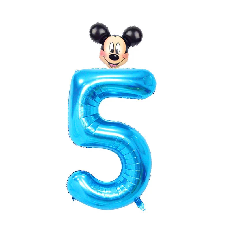 Mickey-5 2 шт./лот 40 дюймов розовый и голубой номер Фольга надувные шары Mickey воздушный шар "Минни" Рисунок От 1 до 5 лет детская футболка для мальчиков и девочек, День рождения деко - Цвет: Mickey-5