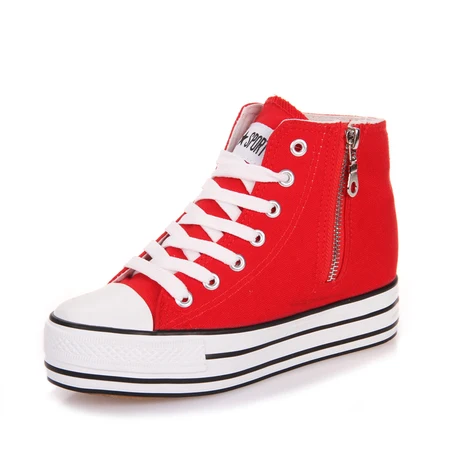 2014 Free Shipping New Arrive Hot Sale Lace up Classic Zipper Woman Height increasing Sneakers Casual Wedge Canvas Shoes | Спорт и