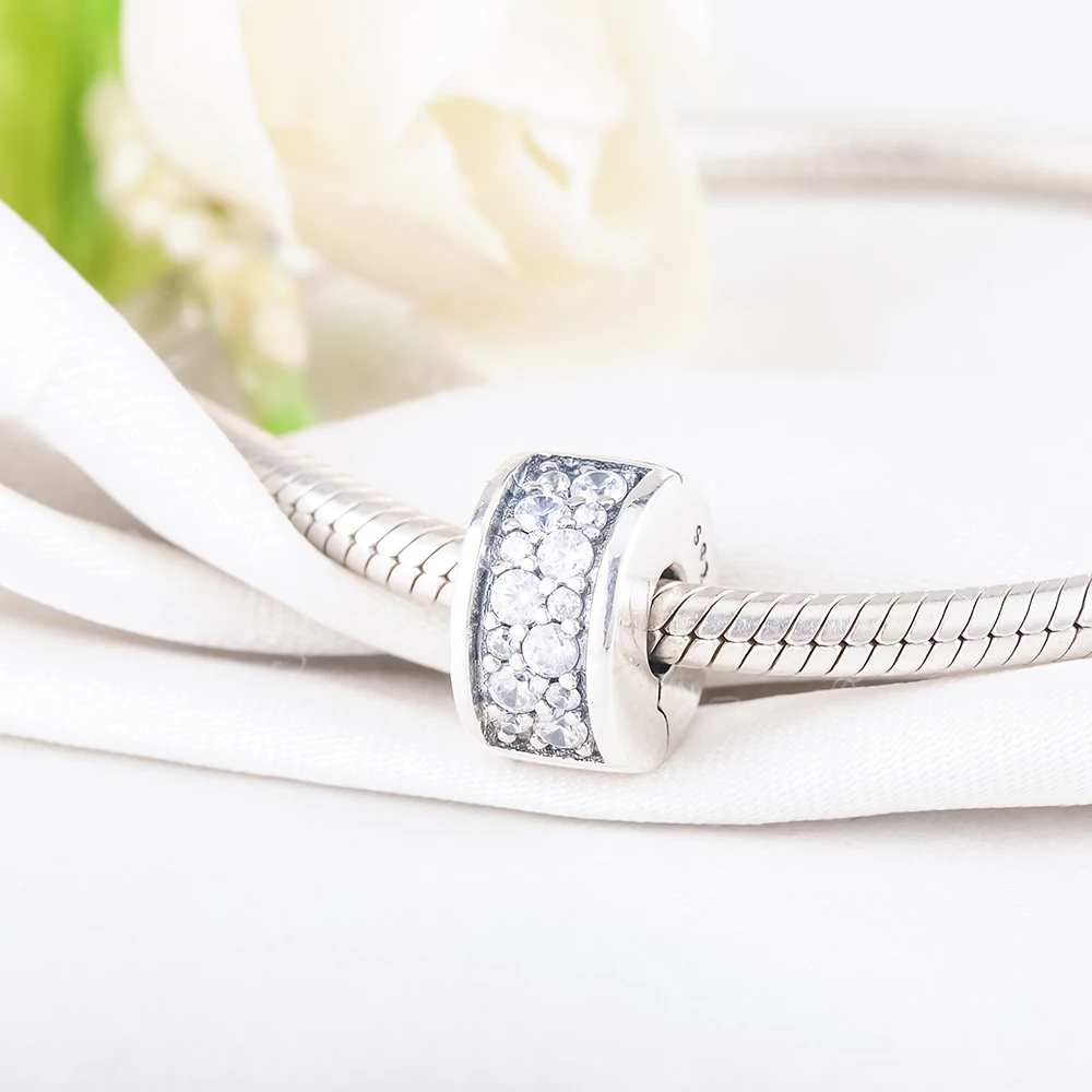 Devolove Dazzling Elegance Cubic Zircon Clip Charms Bead 925 Sterling Silver Beads Fit Pandora Bracelets Fine Dropshipping | Украшения и