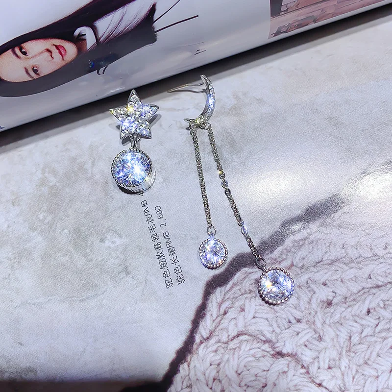 Женские Висячие серьги с Луной и звездой асимметричные висячие в стиле бохо