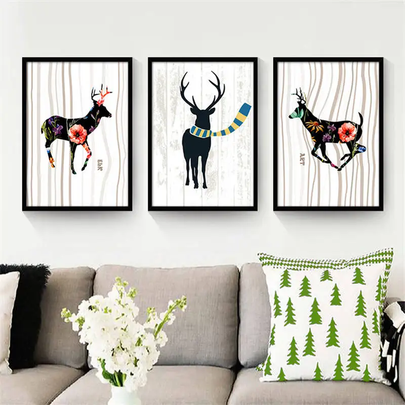 Nordic Unframed Fashionable Creative flower Elk DIY Inkjet Oil Canvas Painting Living Room Poster home decor Wall Art | Дом и сад