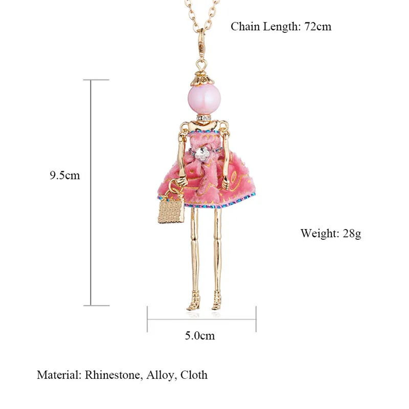 

WNGMNGL 2018 New Pink Dress Doll Pendant Necklace For Women Xmas Party Dance Girl Charm Maxi Necklace Statement Fashion Jewelry