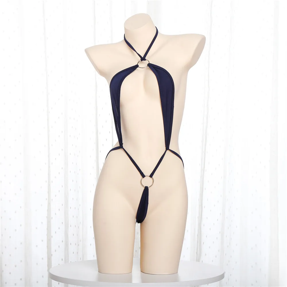 

bikini 2019 Sexy Hanging neck Lace metal ring String Hollow Open back lovely swimwear women one piece swimsuit women monokini