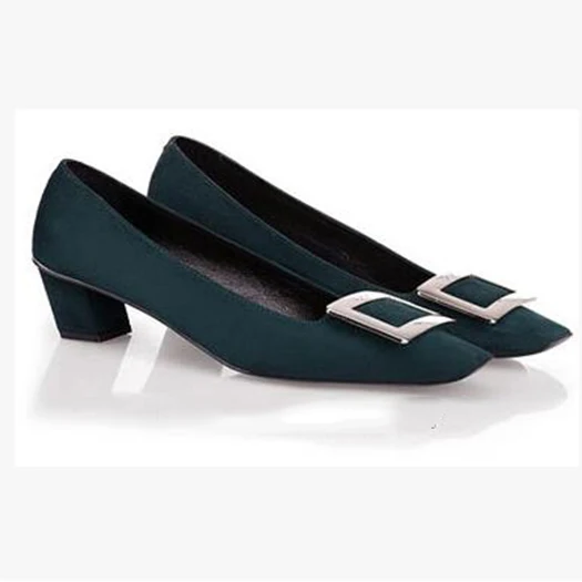 dark green flock 5cm Квадратный носок Красное вино Размер 33 уникальный марка средний насосы Каблук роскошь Дизайнерская женская обувь лакированная кожа высокие каблуки 4 34 Весна осень - Цвет: dark green flock 5cm