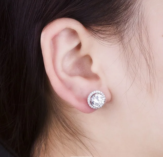 2CT/шт. Серьги с муассантом супер роскошные круглые серьги бриллиантами гвоздики