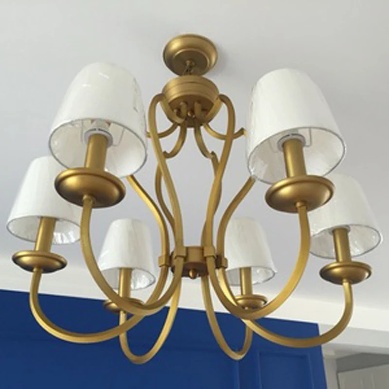 Винтажная медная люстра с 6 лампами тканевые оттенки Подвесная лампа для