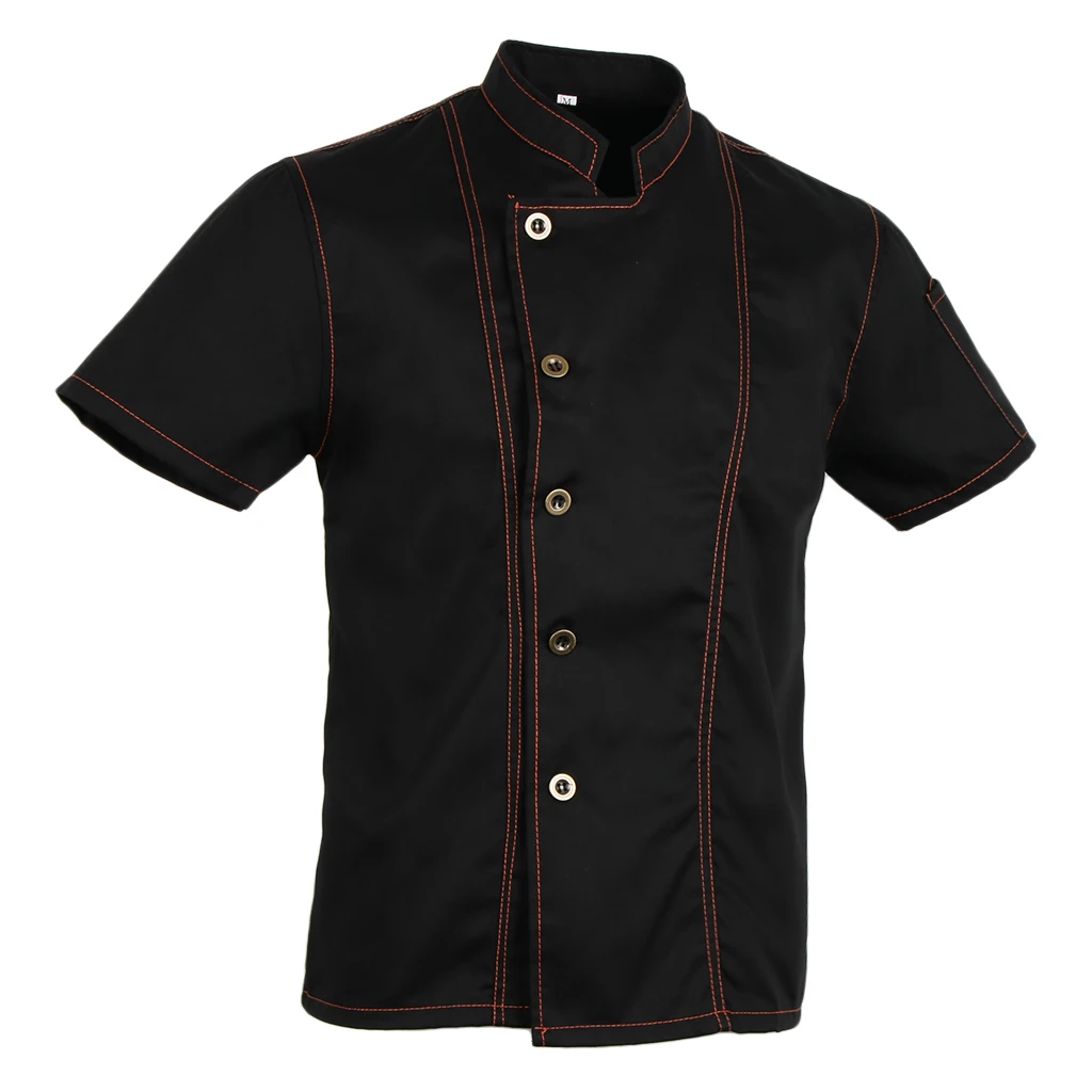 Black XL Унисекс с коротким рукавом сплайсированные шеф-повара для приготовления пищи рабочая одежда высокого качества Ресторан общественного питания Кофейня официанта униформа повседневные топы - Цвет: Black XL