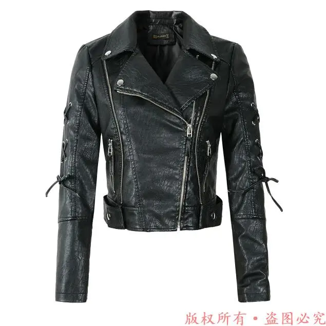 YLL8860 Black Женская куртка из искусственной кожи высокого качества, винтажное байкерское пальто, короткая мотоциклетная куртка на молнии из искусственной кожи, красная куртка, весеннее уличное кожаное пальто черного цвета - Цвет: YLL8860 Black