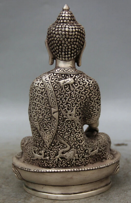 

Free shipping Collectible bronze S1638 8" Tibet Tibetan Buddhism Miao Silver Seat Shakyamuni Amitabha Buddha Statue