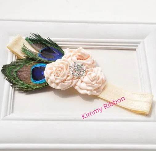 50 шт./лот винтажная повязка на голову с павлином перьями для девочек