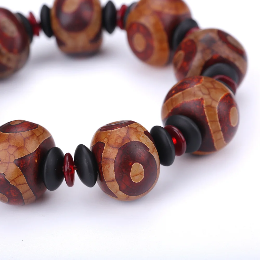 Tibetan Dzi Beads Bracelet Ethnic Style Great Quality 9 eyes Men's Natural Gray Agate Chalcedony Power Chakra | Украшения и