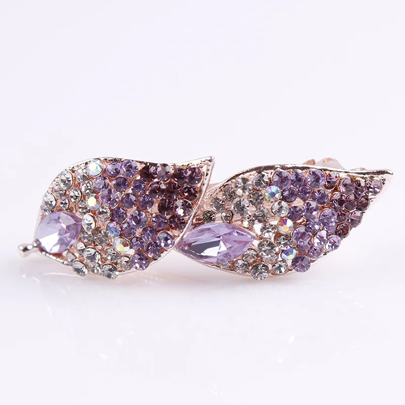 004 purple Бренд WEIMANJINGDIAN, стразы с кристаллами, двойное сердце/два листа, заколки для волос, украшения для волос для женщин, разные цвета - Окраска металла: 004 purple