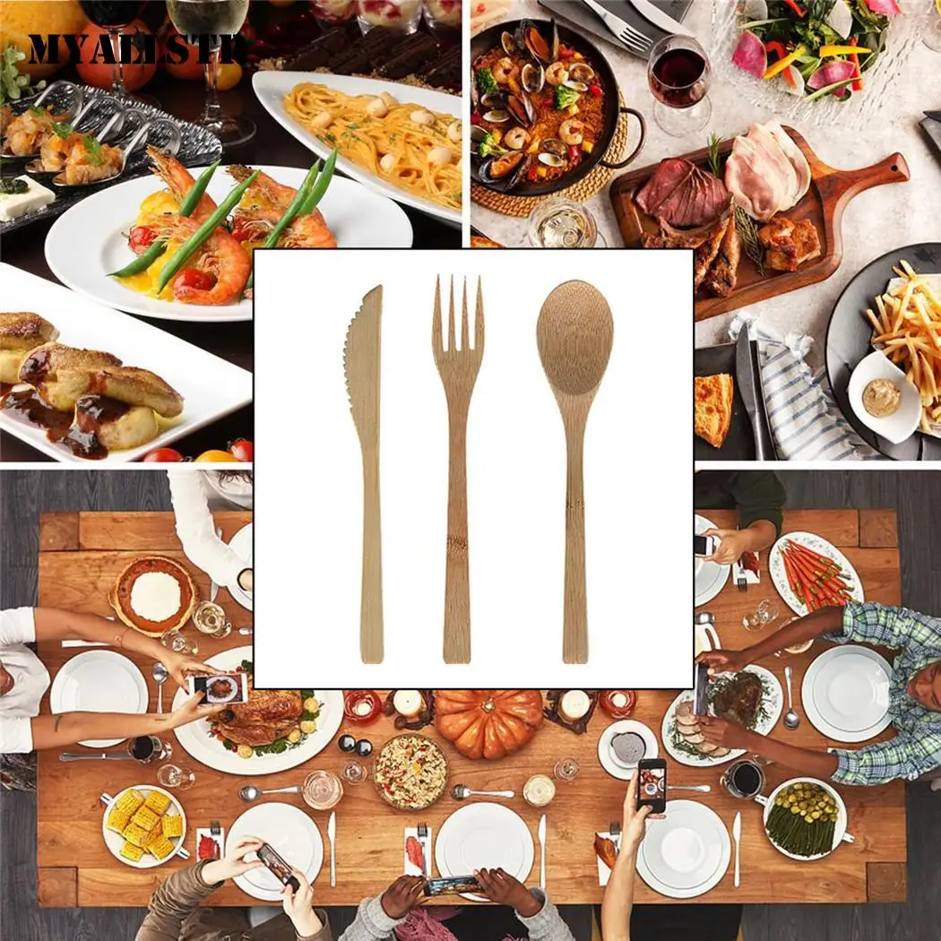 Портативный Набор бамбуковых столовых приборов для дома как на фото детский тип