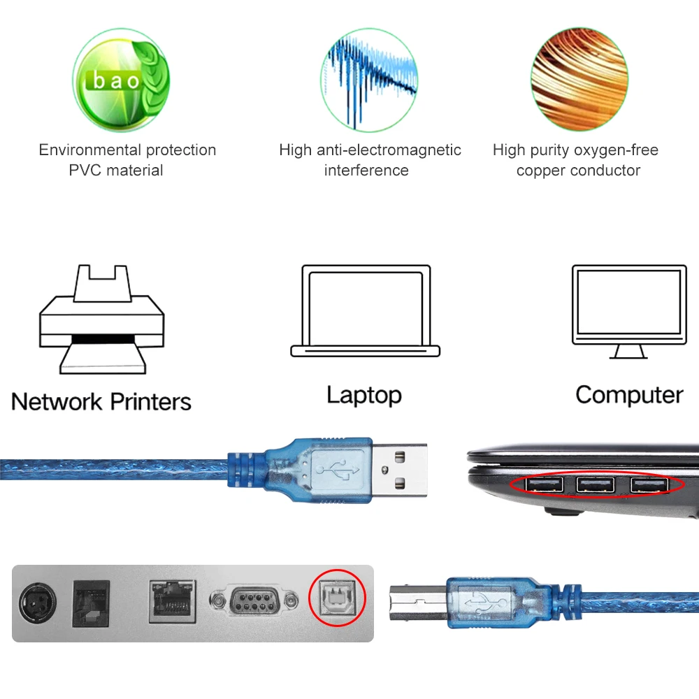 Кабель для принтера USB 3 0 1 шт. сверхскоростная синхронизация данных с разъемом