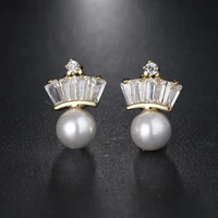 fashion accessories top quality brincos aaa cubic zirconia pearl stud earring rose whitegoldcolor for women party gift e 124
