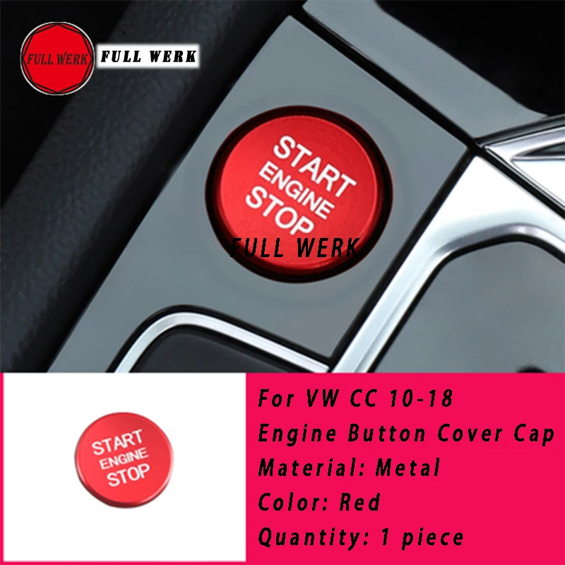1pc Metal Car Start Stop Engine Button Cover Cap Sticker Protector Decoration for VW CC 2010-2018 Interior Accessories Blue Red |