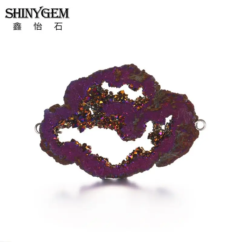 Подвески ShinyGem из натуральной друзы, минеральные коннекторы с кристаллами, амулеты, Необычные подвески из натурального камня для рукоделия, изготовления ювелирных изделий - Окраска металла: Purple
