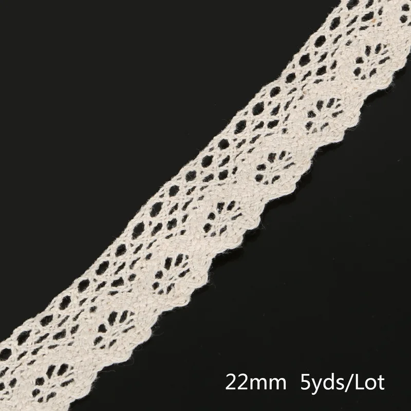 Ivory 22mm 5 ярдов вязание крючком хлопок кружево отделка ткань лента, для DIY швейная одежда ручной работы лоскутное Скрапбукинг Ремесло АКСЕССУАРЫ - Цвет: Ivory 22mm