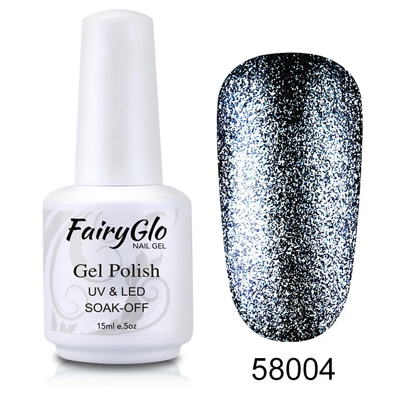 58004 FairyGlo, 15 мл, блестящий гель для ногтей, Платиновый, УФ светодиодный, лампа, Гель-лак для ногтей, длинный, последний, Гель-лак, гибридная краска, геллак, лаковый клей - Цвет: 58004
