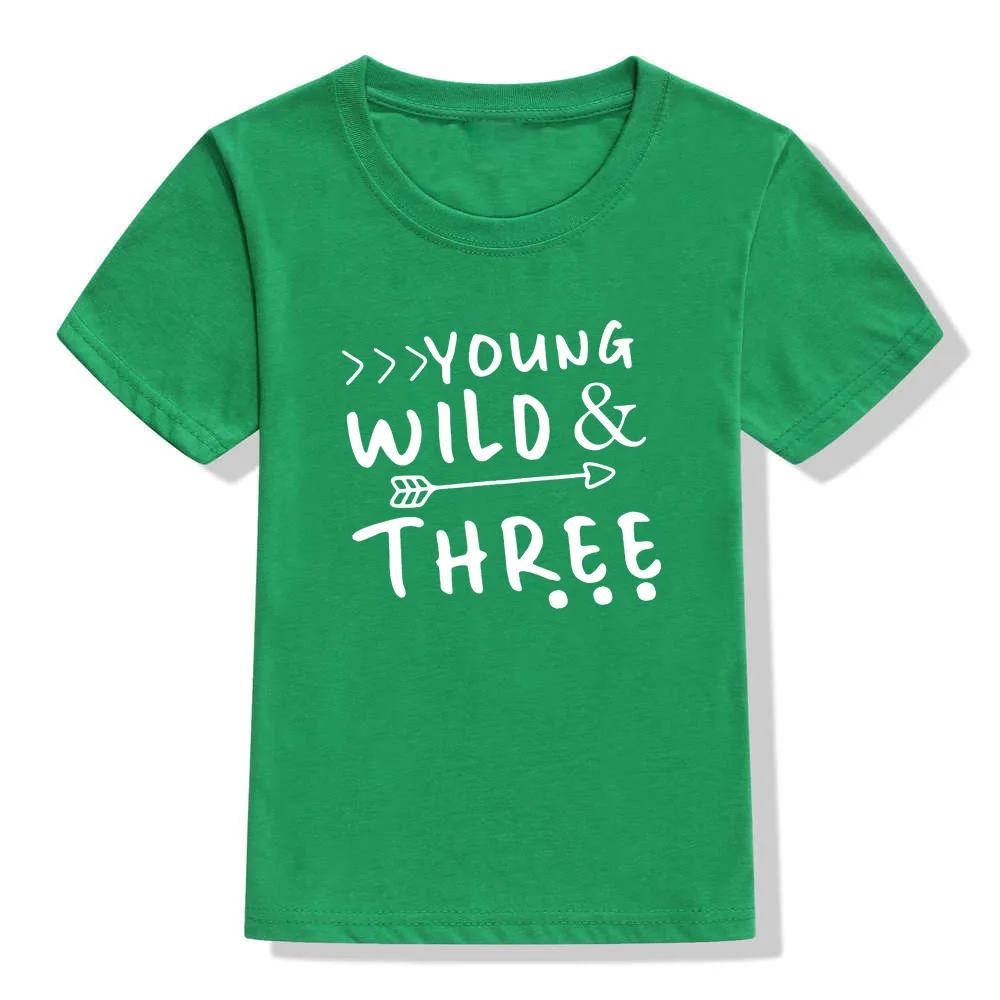 48N4-KSTGN- Young Wild и Three/футболка для детей ясельного возраста рубашка на 3 дня рождения Милая рубашка для мальчиков и девочек топы, модный стиль, детский праздничный подарок - Цвет: 48N4-KSTGN-