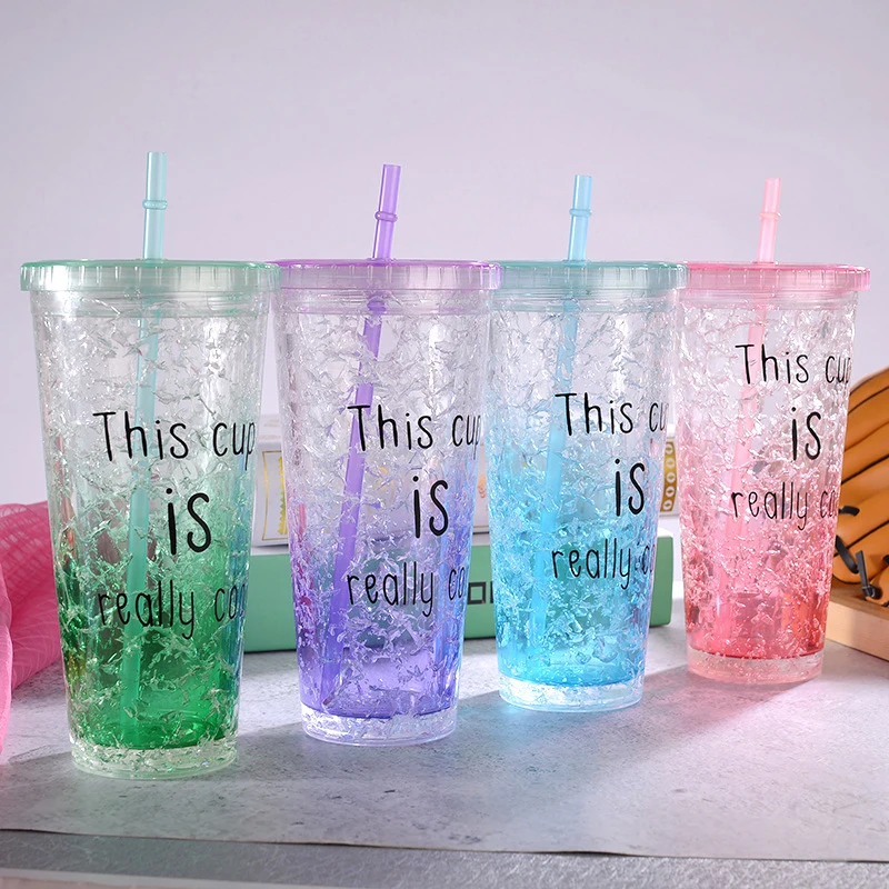 Пластиковая бутылка для воды фруктов льда креативная двухслойная охлаждающая