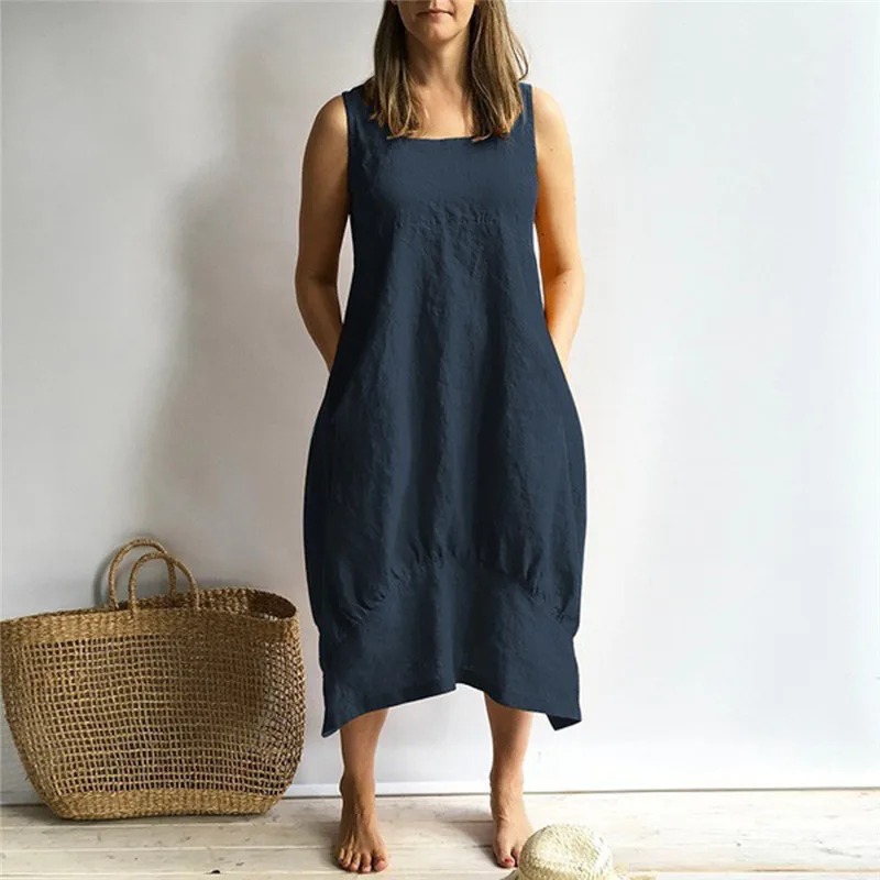 Женское Повседневное платье с круглым вырезом JAYCOSIN свободное льняное без