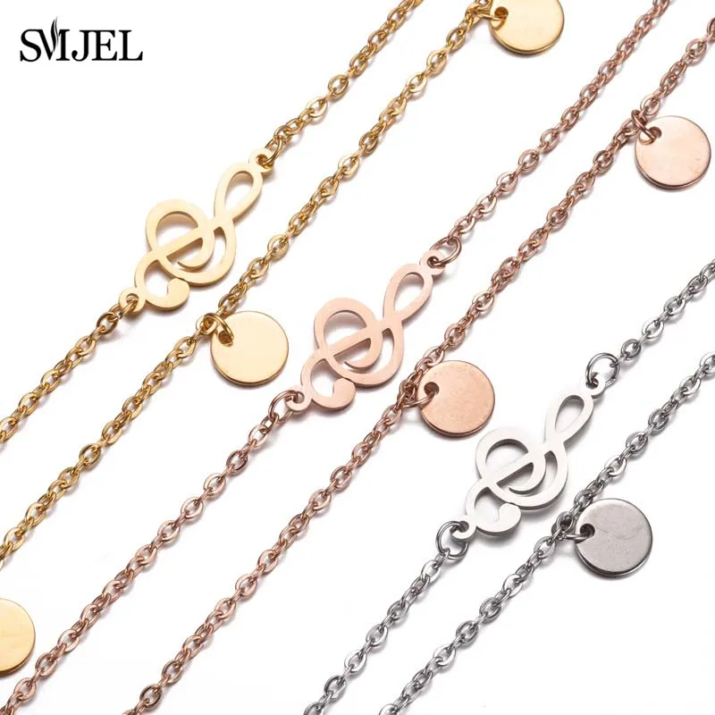 SMJEL рок музыка Note браслеты женские из нержавеющей стали цепь Круг кисточкой музыкальный Шарм Свадебный ювелирный браслет подарок femme