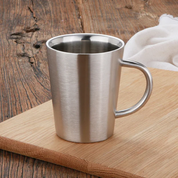 Silver Кружки для воды из нержавеющей стали, чашки для питья с двойными стенками, прочный безопасный для кофе, чая, пива, напитков 350 мл - Цвет: Silver