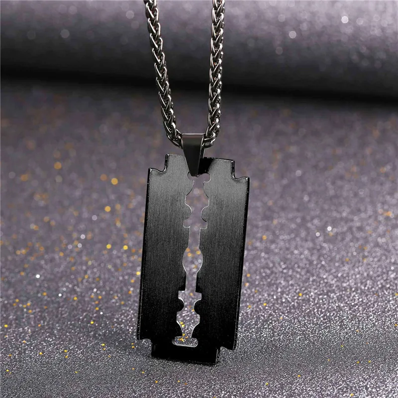 Collare Classic Shave blade Necklaces &amp Pendants Gold/Black Color Stainless Steel Wholesale Hip-hop Necklace Women Men P243 | Украшения