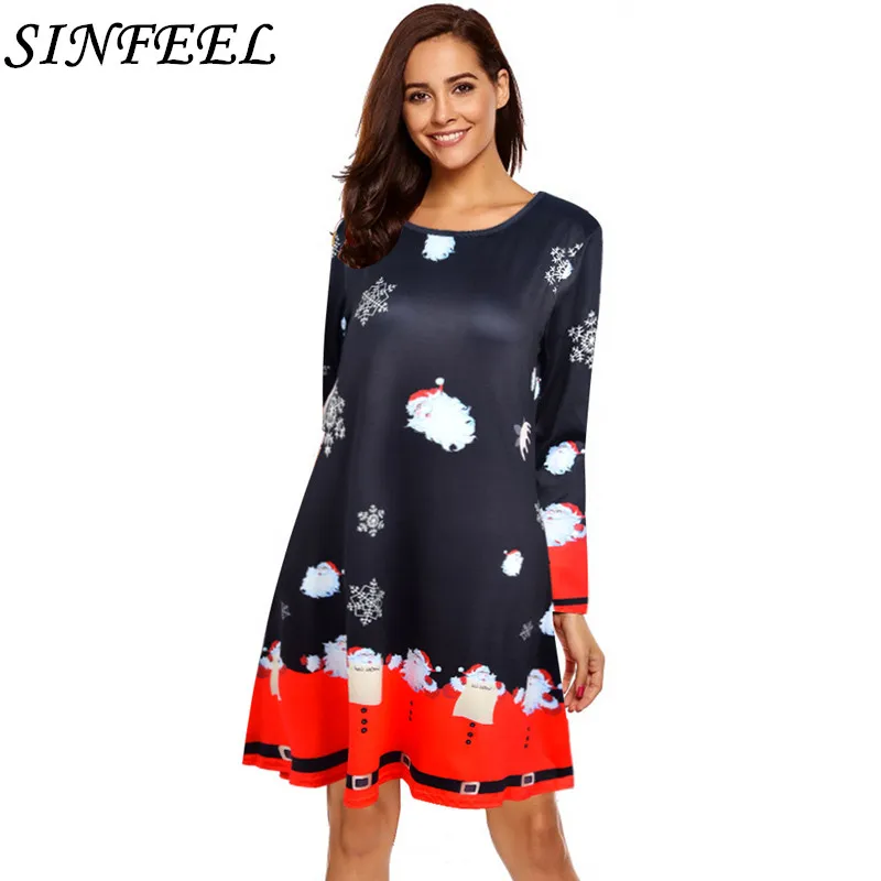 

Женское рождественское платье большого размера 3XL, Осеннее винтажное платье с длинным рукавом и принтом снеговика на новый год, 2018