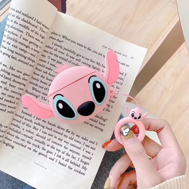 3D Ститч мультфильм смайлик Силиконовое кольцо ремешок беспроводной наушники зарядный чехол для Apple AirPods 1 2 Bluetooth гарнитура чехол - Цвет: B