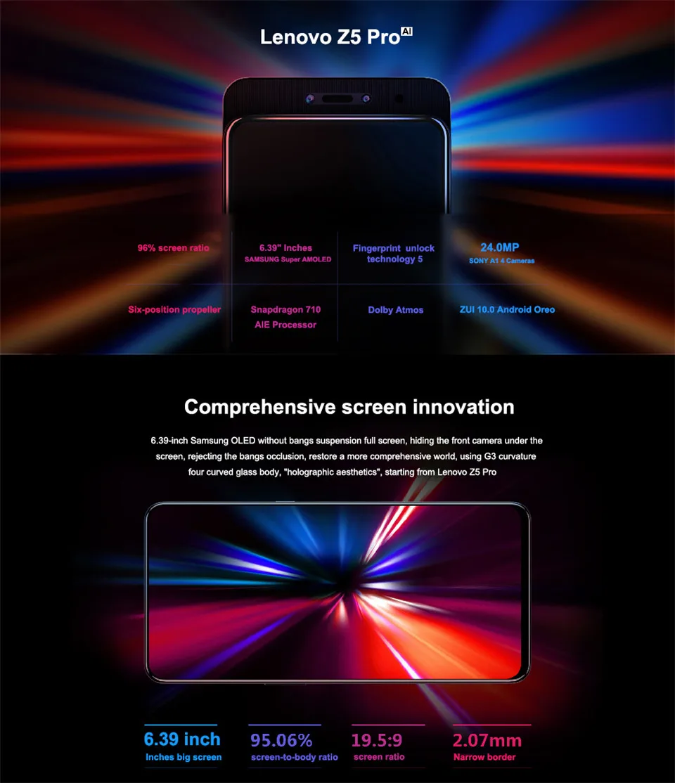 Lenovo Z5 Pro телефон Смартфон Android мобильный телефон 6 Гб 64 Гб Восьмиядерный распознавание лица 6,3" отпечаток пальца 24MP 1080P
