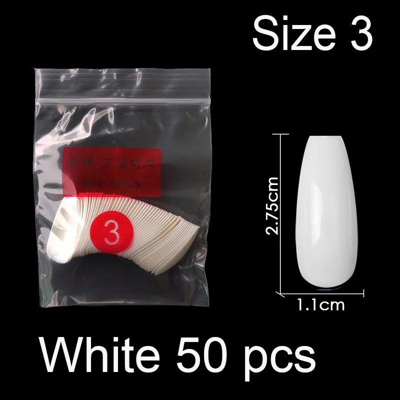 White Size 3 50 штук в упаковке определенного размера балерина гроб полное покрытие накладные ногти из акрила накладные ногти маникюр Размер 0 1 2 3 4 5 6 - Цвет: White Size 3