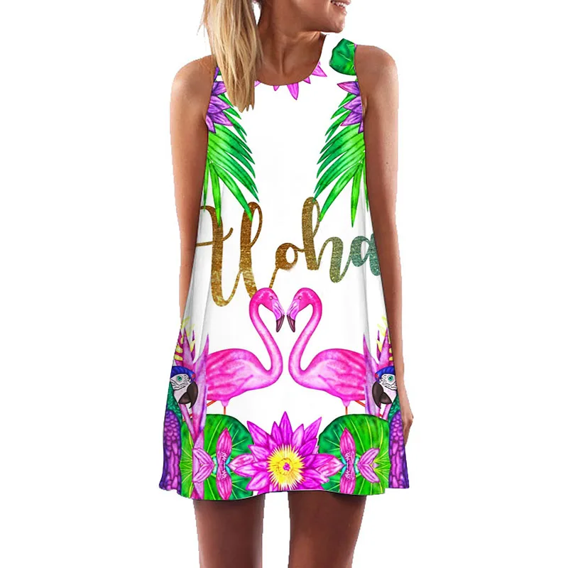 work dress Vestidos летнее платье с Фламинго женское платье без рукавов трапециевидной формы с круглым вырезом в богемном стиле пляжное вечернее платье 3D короткое винтажное платье Сарафан - Цвет: work dress