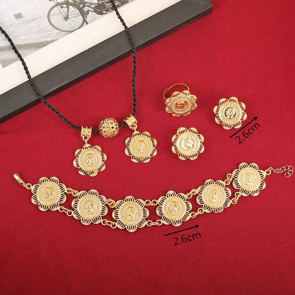 Женский ювелирный набор из эфиопских монет золотого цвета 22 к комплекты