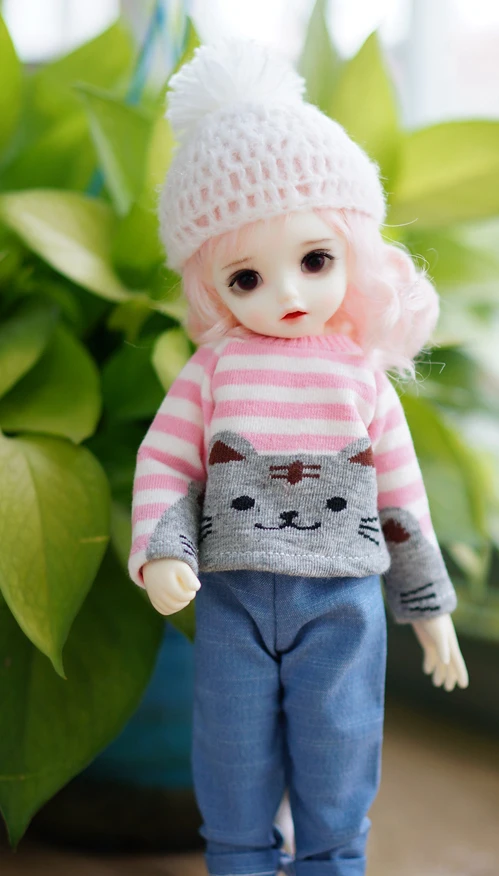 T02-X629 Best children gift 1/6 bjd dolls Accessories handmade clothes lovey cute Striped kitten sweater 1pcs | Игрушки и хобби