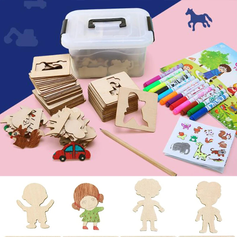 Детские деревянные шаблоны граффити набор художественных инструментов для